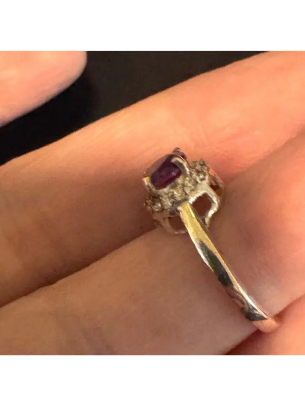 Solid Sterling Silver 925 Amethyst & Cubic Zirconia Statement Ring Size 4.75
